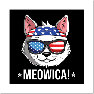 Meowica Cat American Flag Sunglasses Patriotic 4th Of July Posters and Art